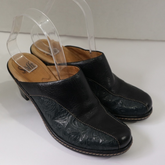 Sofft Blue Black Leather Mules Shoes Size 7M - Picture 2 of 8